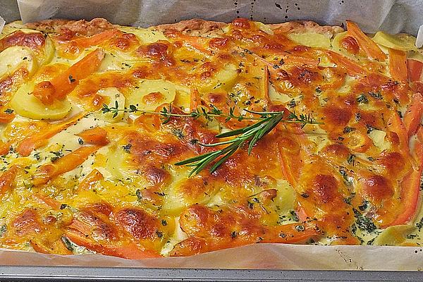 Potato and Carrot Tart with Cheddar Cheese