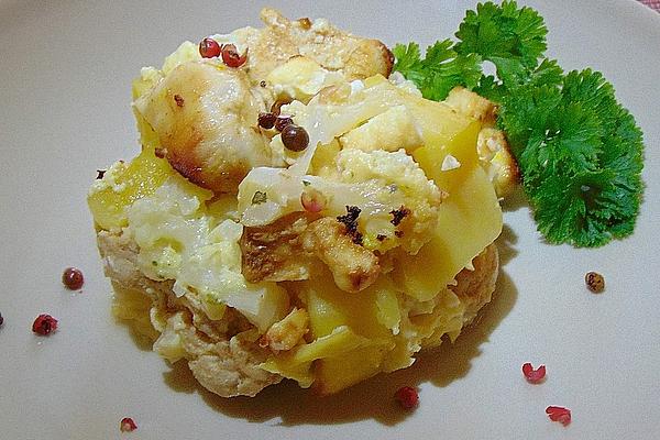 Potato and Cauliflower Casserole with Feta and Chicken
