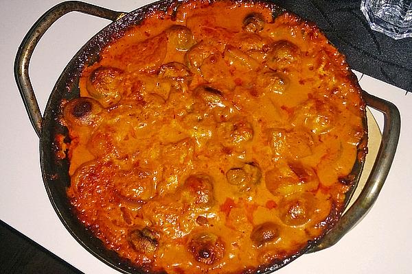 Potato and Mushroom Pan in Tomato White Wine Sauce