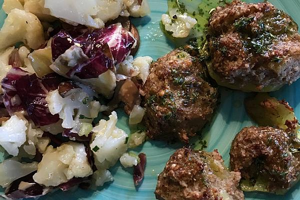 Potato and Oyster Mushroom Balls with Lettuce and Lemon Vinaigrette