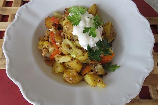 Potato, Bacon and Leek Pan with Peppers