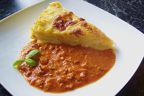 Potato Cake with Minced Meat Sauce