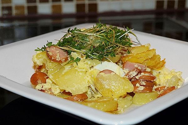 Potato Casserole with Sausages and Lemon-cress Sauce