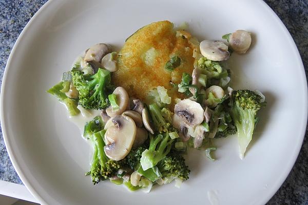 Potato Cutlets with Broccoli and Mushroom Sauce