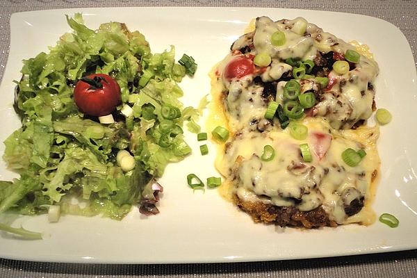 Potato Pancakes XXL, Gratinated with Minced Meat and Tomatoes