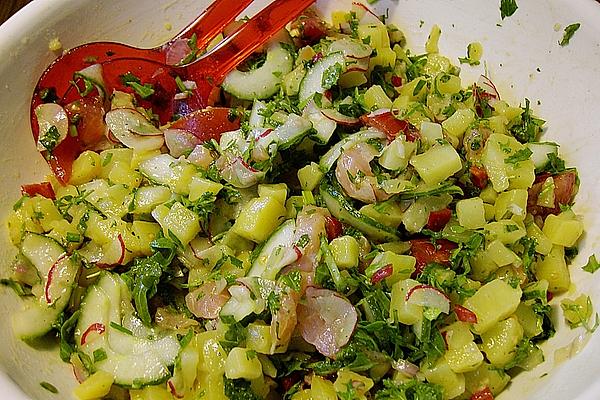 Potato Salad with Dandelion and Smoked Salmon