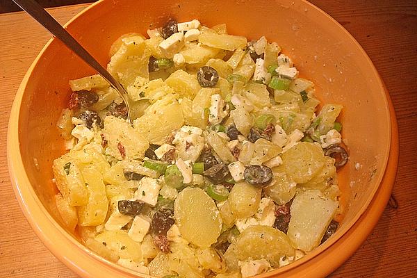 Potato Salad with Sheep Cheese and Black Olives