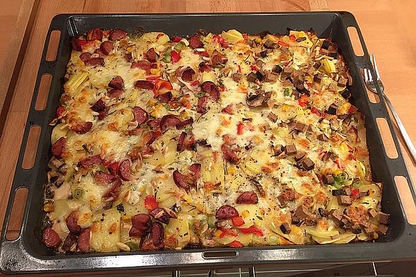 Potato Sheet with Peppers and Cabanossi