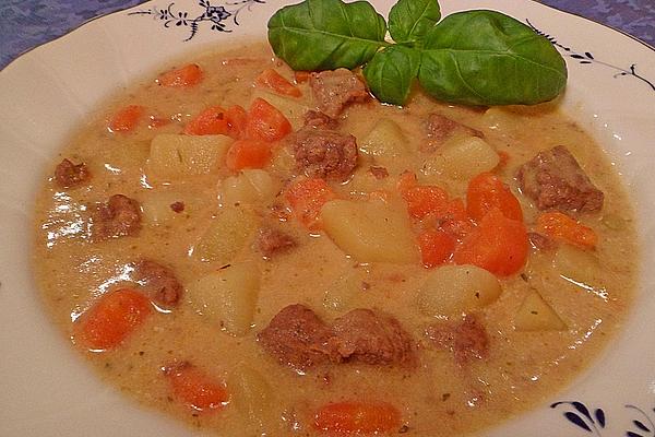 Potato Soup with Beef and Creme Fraiche