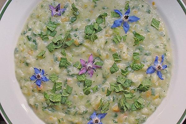 Potato Soup with Borage and Borage Flowers