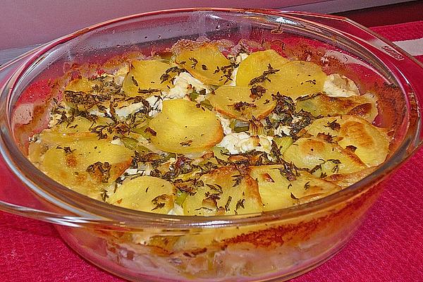 Potato – Spring Onion Casserole with Goat Cheese and Parsley Roots