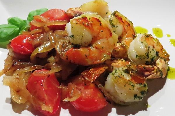 Prawns with Vanilla Onions and Basil Oil