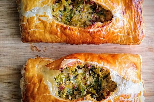 Puff Pastries with Leek, Bacon and Cheese