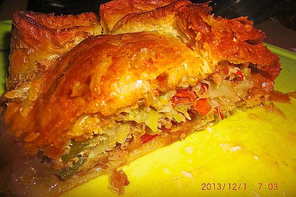 Puff Pastry Roll Filled with Vegetables and Minced Meat