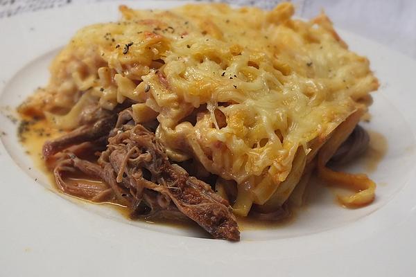 Pulled Pork Pasta Bake with Mustard, Cream and Feta Sauce