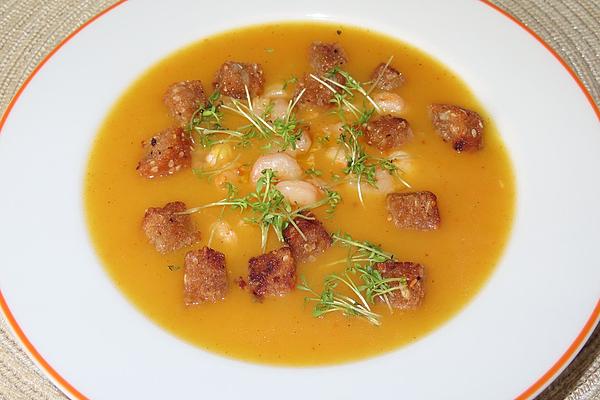 Pumpkin and Carrot Soup with Prawns
