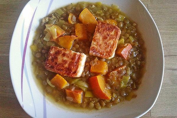 Pumpkin and Lentil Stew with Fried Feta