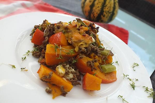 Pumpkin and Potato Tray with Minced Meat and Feta