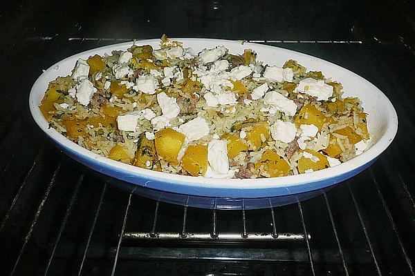 Pumpkin Casserole with Rice, Mince and Feta