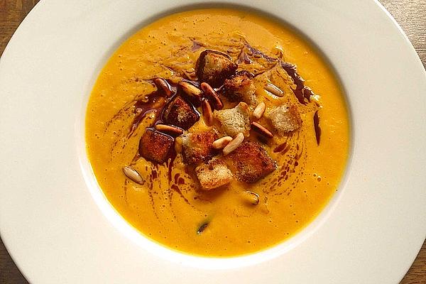Pumpkin Cream Soup with Roasted Pumpkin Seeds and Seed Oil