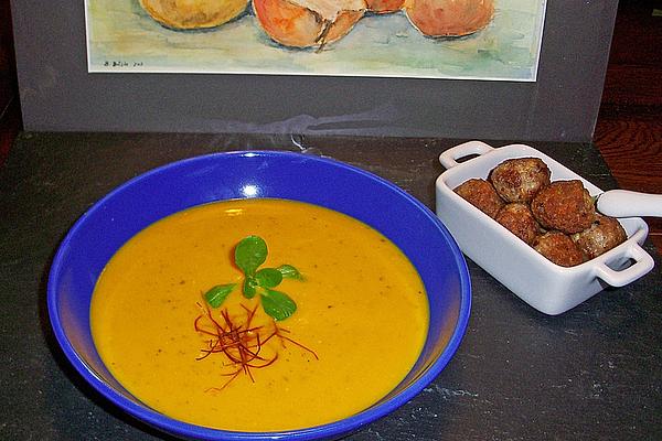 Pumpkin – Mango Soup with Chilli Meatballs