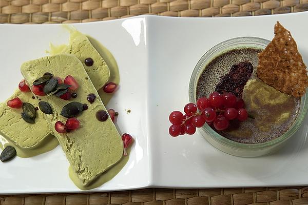 Pumpkin Seed Oil Parfait with Pomegranate Seeds and Pumpkin Seed Oil Panna Cotta