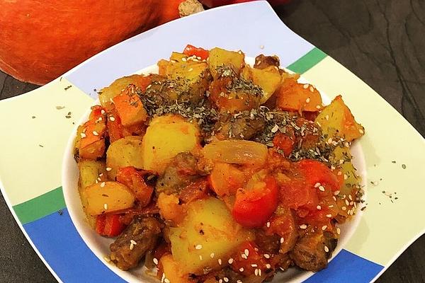 Pumpkin Stew with Merguez and Peppers