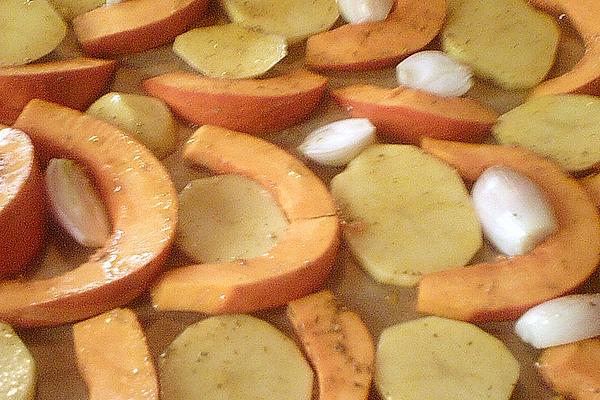 Pumpkin Wedges with Potatoes and Carrots