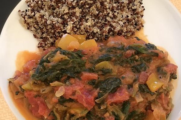 Quinoa and Spinach-bell Pepper Vegetables with Tahini