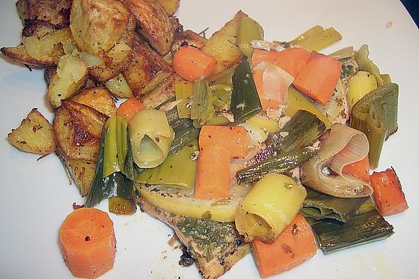 Rainbow Trout in Butter with Leek and Carrots