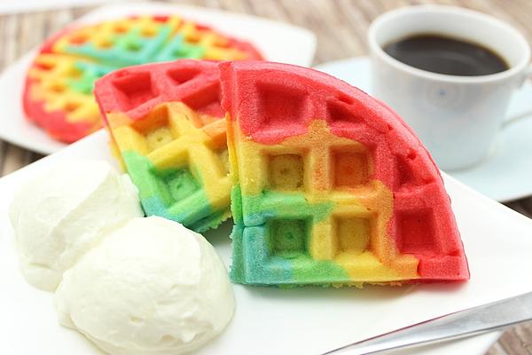 Rainbow Waffles with Vanilla Clouds