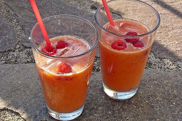 Raspberry and Peach Smoothie with Orange Juice