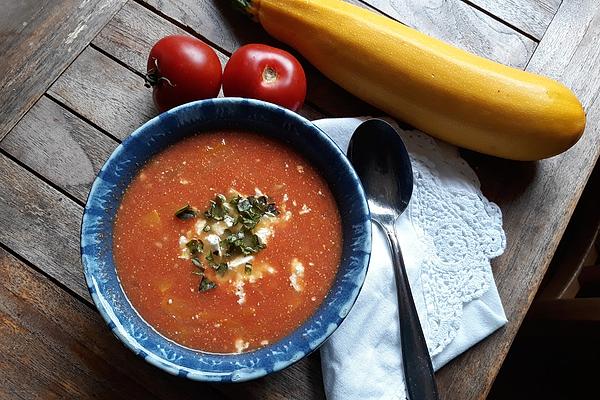 Ratatouille Soup with Basil and Sheep Cheese
