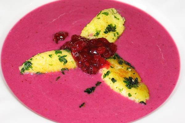 Red Cabbage and Cranberry Soup with Semolina Dumplings