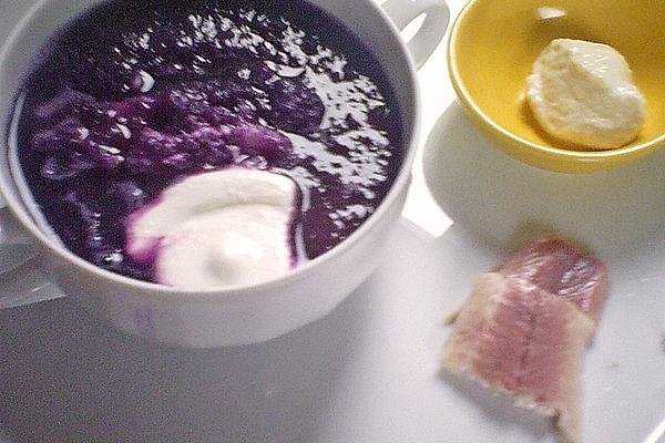 Red Cabbage Cream with Smoked Trout and Horseradish