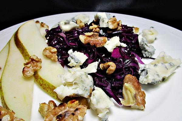 Red Cabbage Salad with Gorgonzola, Pears and Walnuts