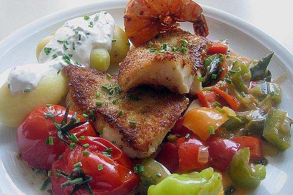 Redfish and Shrimp with Mediterranean Vegetables
