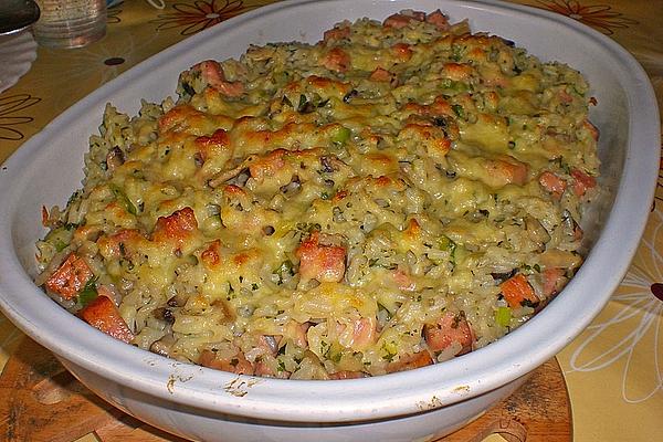 Rice Casserole with Meat Loaf and Mushrooms