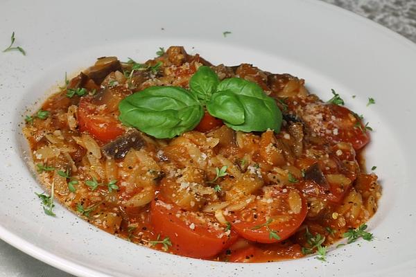 Rice Noodles with Eggplant and Tomatoes