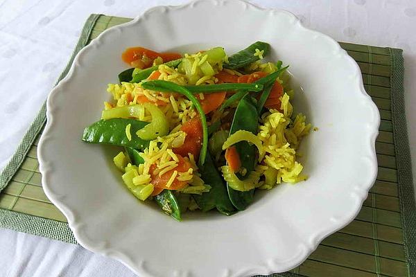Rice Pan with Snow Peas and Celery