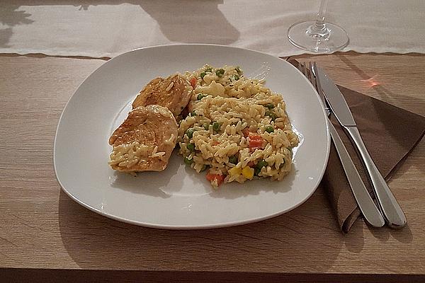 Rice Pan with Turkey and Vegetables in Cream Sauce
