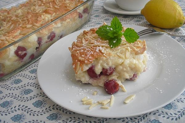 Rice Pudding Dream with Cherries and Almond Meringue