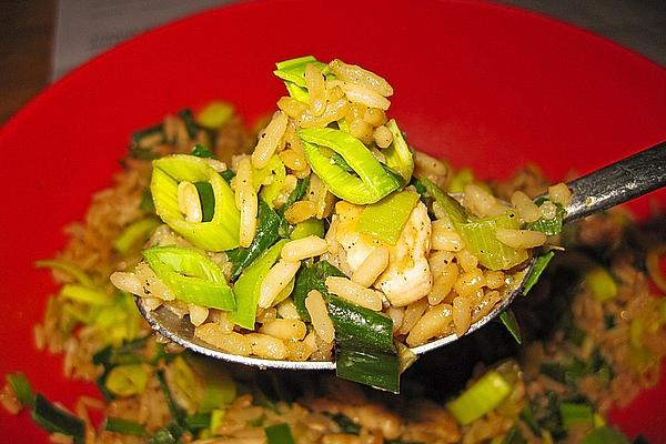 Rice Salad with Asian Touch with Turkey and Leek