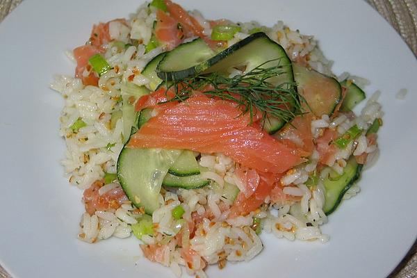 Rice Salad with Cucumber and Smoked Salmon