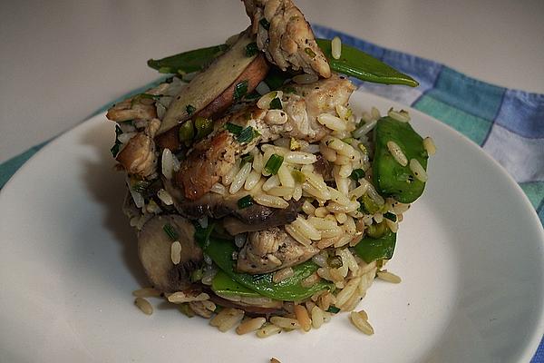 Rice – Salad with Turkey, Sugar Snap Peas and Fresh Mushrooms