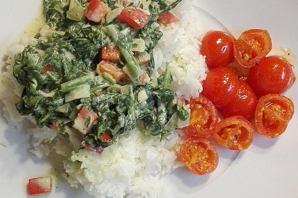 Rice with Paprika – Spinach – Sauce