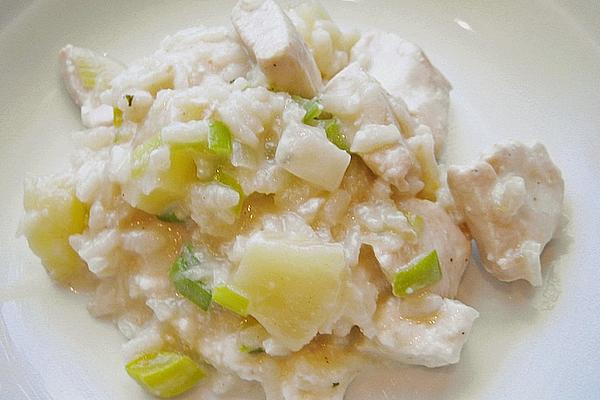 Risotto with Sheep Cheese, Chicken and Pineapple