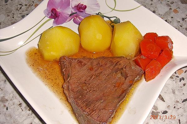 Roast Beef with Vegetables and Red Wine Grandma`s Style
