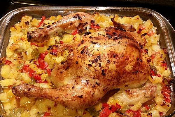 Roast Chicken with Potato and Pepper Filling