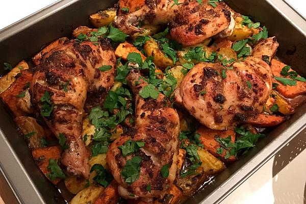 Roast Chicken with Sweet Potatoes and Butternut Squash